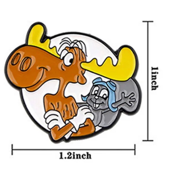 Rocky and Bullwinkle Enamel Pin Classic Retro Cartoon TV Moose Squirrel Badge - Picture 2 of 7